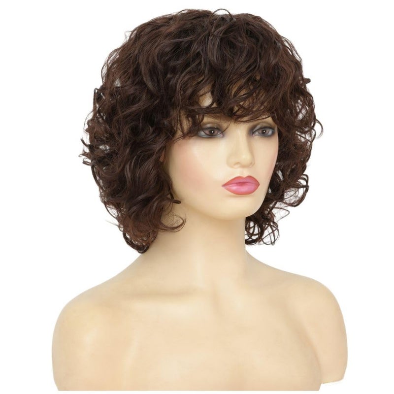 تسيسيس شعر مستعار بني مجعد قصير للنساء من تسيسيز، بطول الكتف، مظهر طبيعي، مناسب للحفلات التنكرية والاستخدام اليومي، شعر مستعار صناعي كامل مع غرة - Image 3